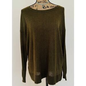 H&M Women Army Olive Green Crewneck Pullover Flowy Long Sleeve Tunic Top Medium